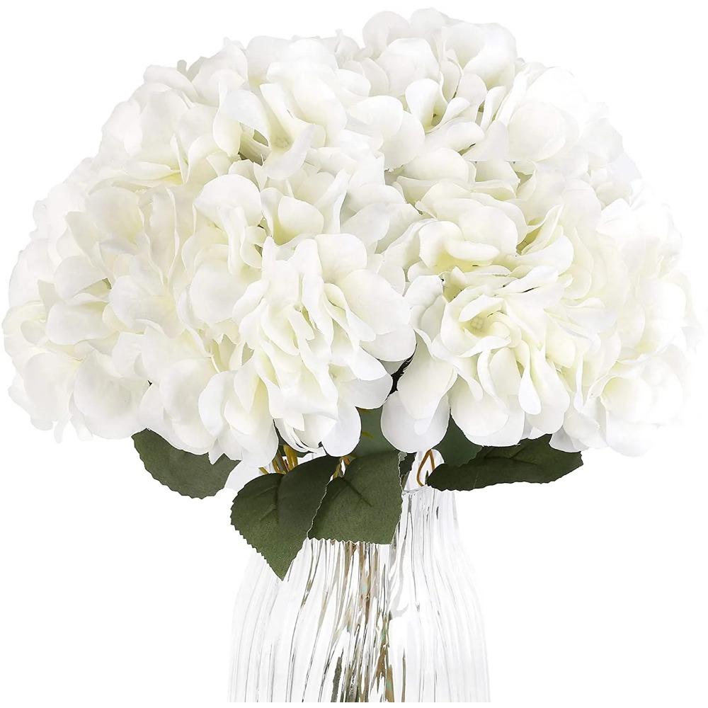 

Искусственные цветы Шелковые цветы гортензии с 5 большими головками Пучок Букет для домашнего свадебного декора DIY, Светло-голубой 1 pack белый