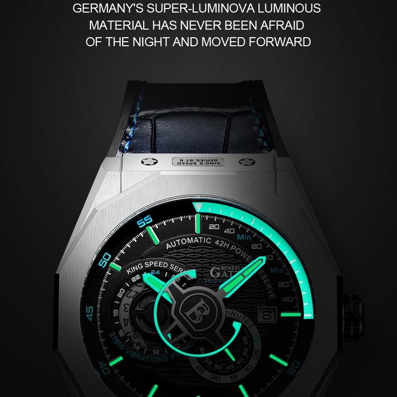 Bonest Gatti Watches Business, im Dunkeln leuchtende mechanische Uhr, wasserdichte Luxusuhr