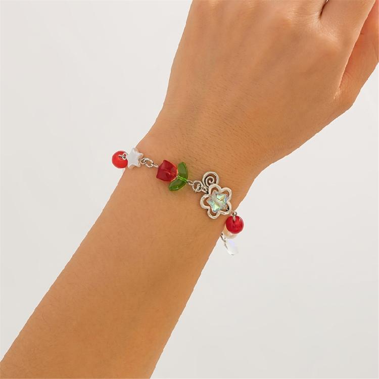 Handmade Tassels Bracelet with Delicate Flower Pendant Elegant Beaded Handchain Adjustable Length Wristband Accessory