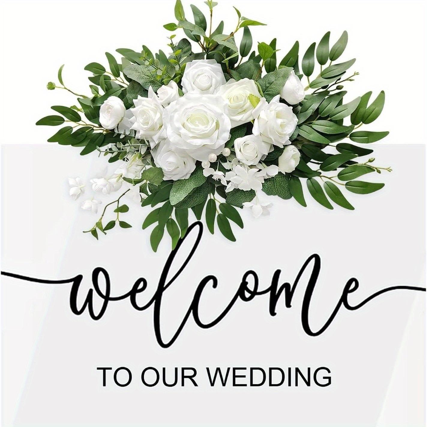 

1pc Hanging Tag Welcome Sign Artificial Rose Flower Background Decoration for Wedding Festival Home Decor Gift for Friends белый