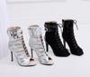 Newest Women Latin Dance Boots Black Bachata Salsa Dancing Shoes For Woman High Heel Ballroom Dance Shoes High Top