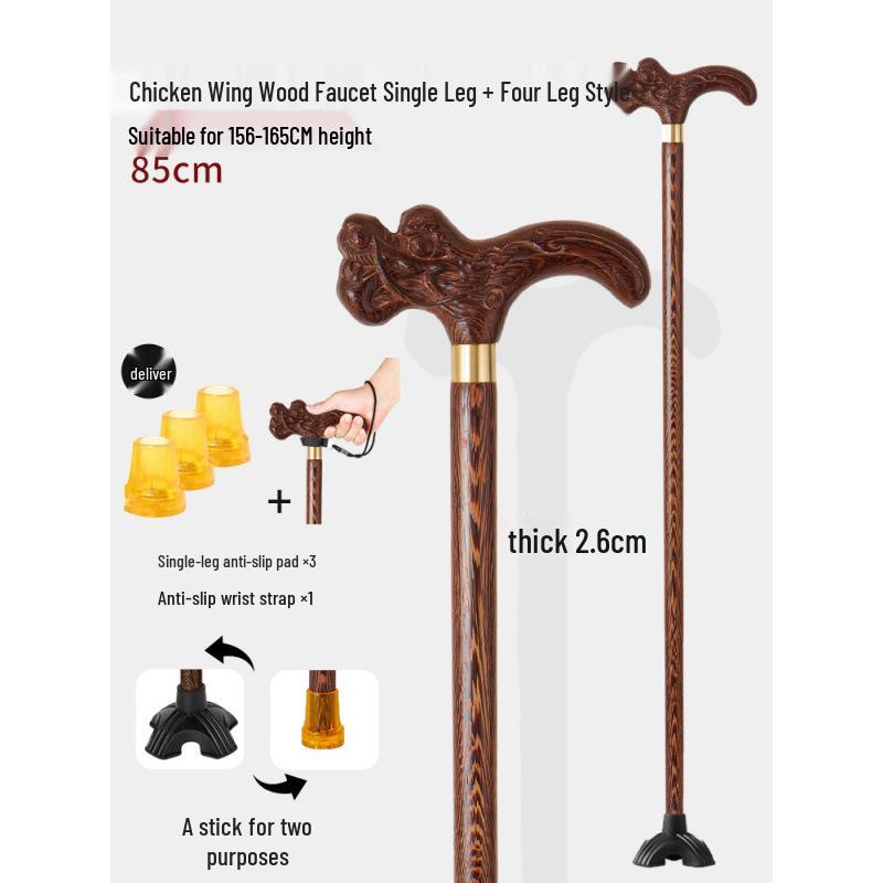 Älterer Drachenkopf Vierbeiniger Holzspazierstock, Rutschfeste & Leichte Krücke