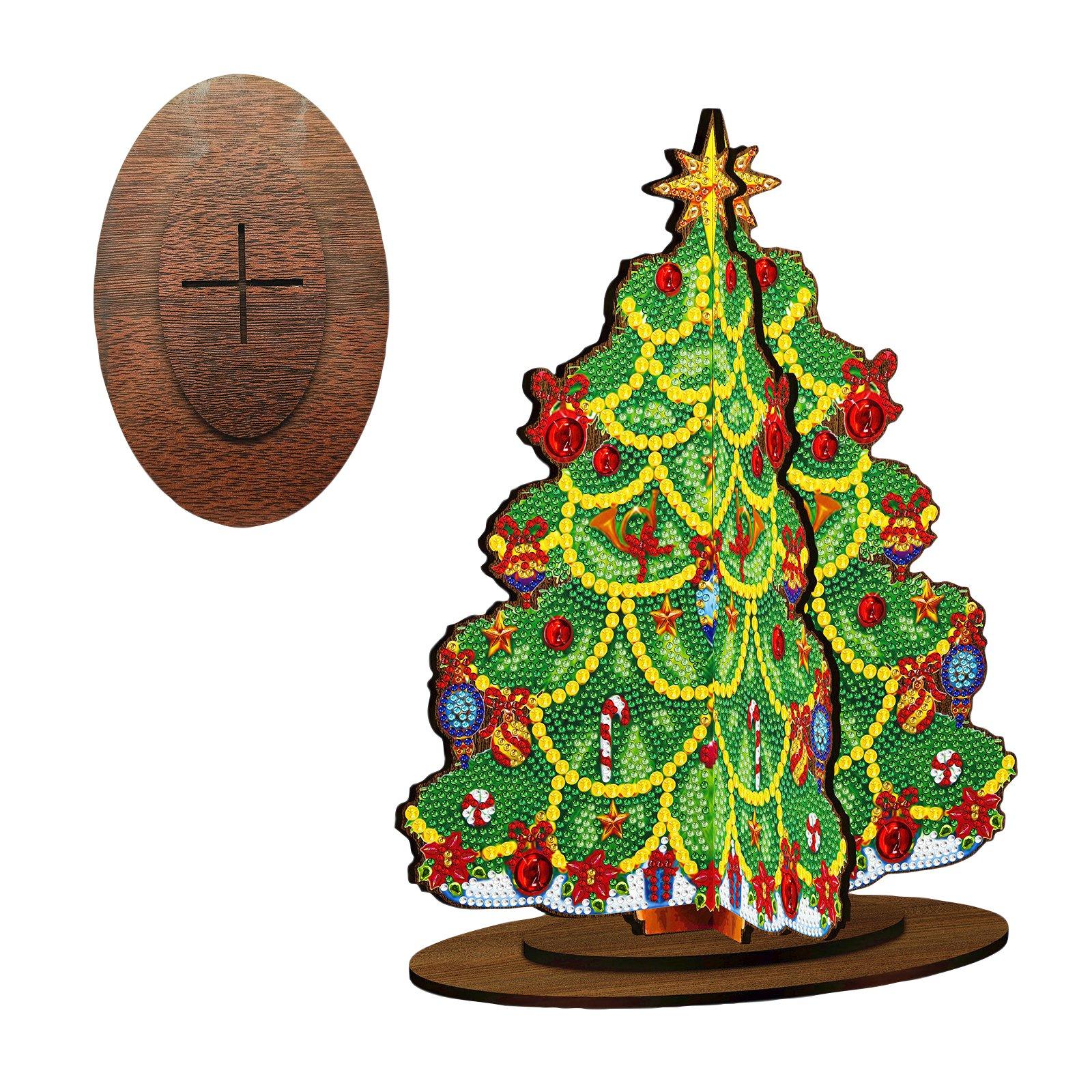 

Diy Painting Christmas Tree Three-Dimensional Display Sign, Diamond Dot Painting Wood Table Display One Size