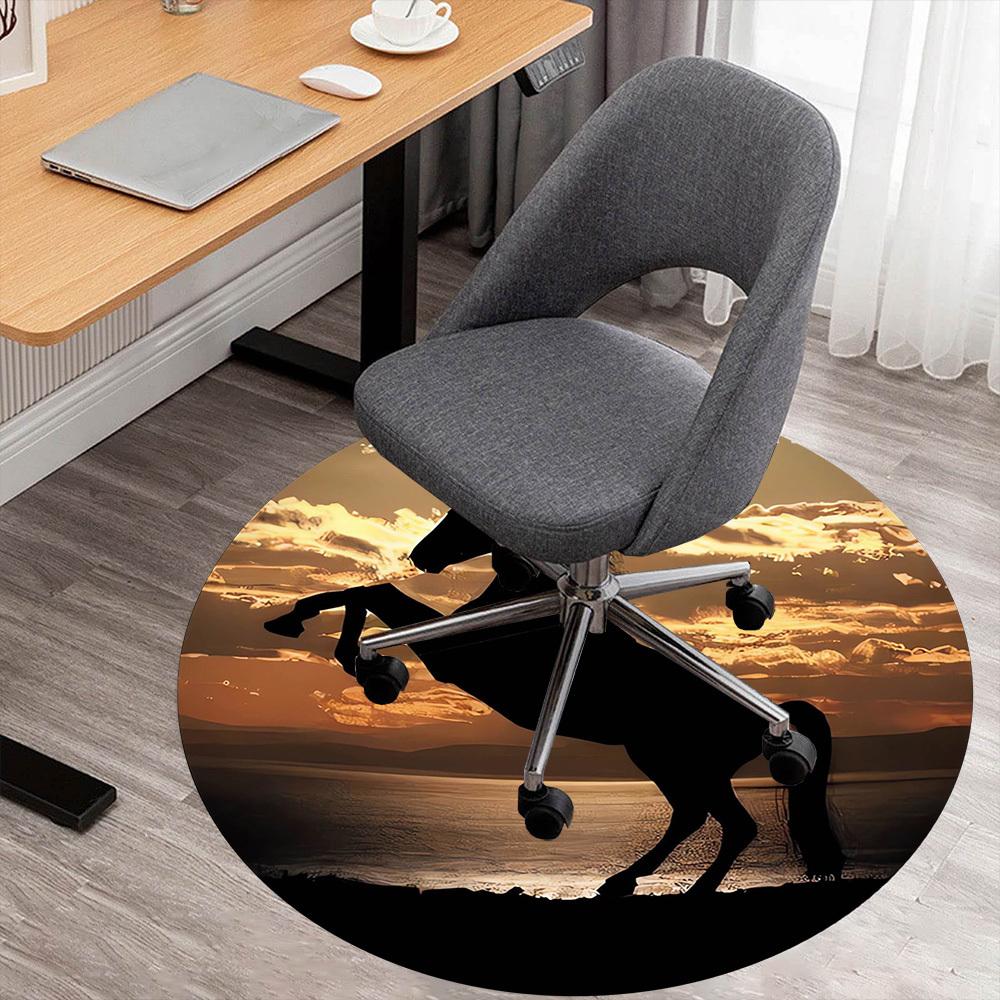 1pc Horse in Sunset Round Chair mat Area Rug - Non-Slip, Floor Mat for Office, Bedroom, Ideal home decor Christmas Gift p0811451