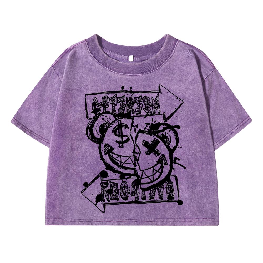 Bad Laughing Bear Printing Women Washed Short T-Shirt Soft Casual  Street Distress T Shirts Sports Breathable Tshirt