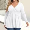 Women's Plus Size Shirt Long Sleeve  Print Top Pleated Casual V-Neck Top