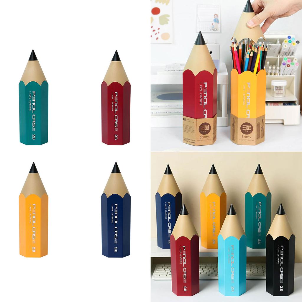 Students Pencil Shaped Pot Pen Holder Colorful Vase Pencil Container Desktop Accessory Stationery Storage Organizer Case