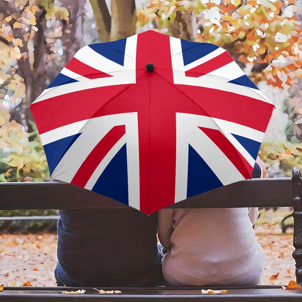 

United Kingdom National Flag Union Jack Print Auto Folding Umbrella Waterproof Windproof Compact Travel Umbrella (as the picture,Iron&8K)