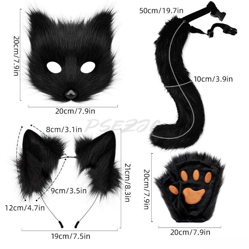 Halloween Plush Fox Mask Set Animal Claws Simulated Fox Ears Headband Tail Animal Tail Accessories