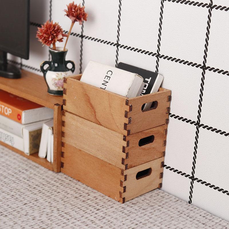 1/12 Dollhouse Mini Wooden Storage Basket Dollhouse Simulation Furniture Model Dolls House Micro Scene Decor Accessories
