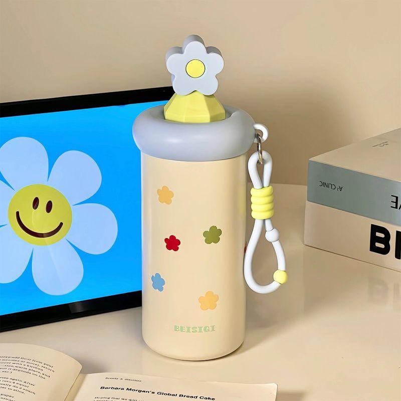 German Canim Kalse Fresh-Style Stainless Steel Thermos Cup for Girls, Large Capacity Portable Water Bottle with Straw