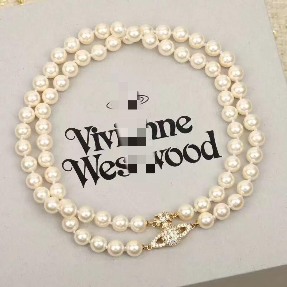 Westwood Saturn Choker Necklace: High Version, Medium Size, Women's 10MM Beads, Logo Clasp.