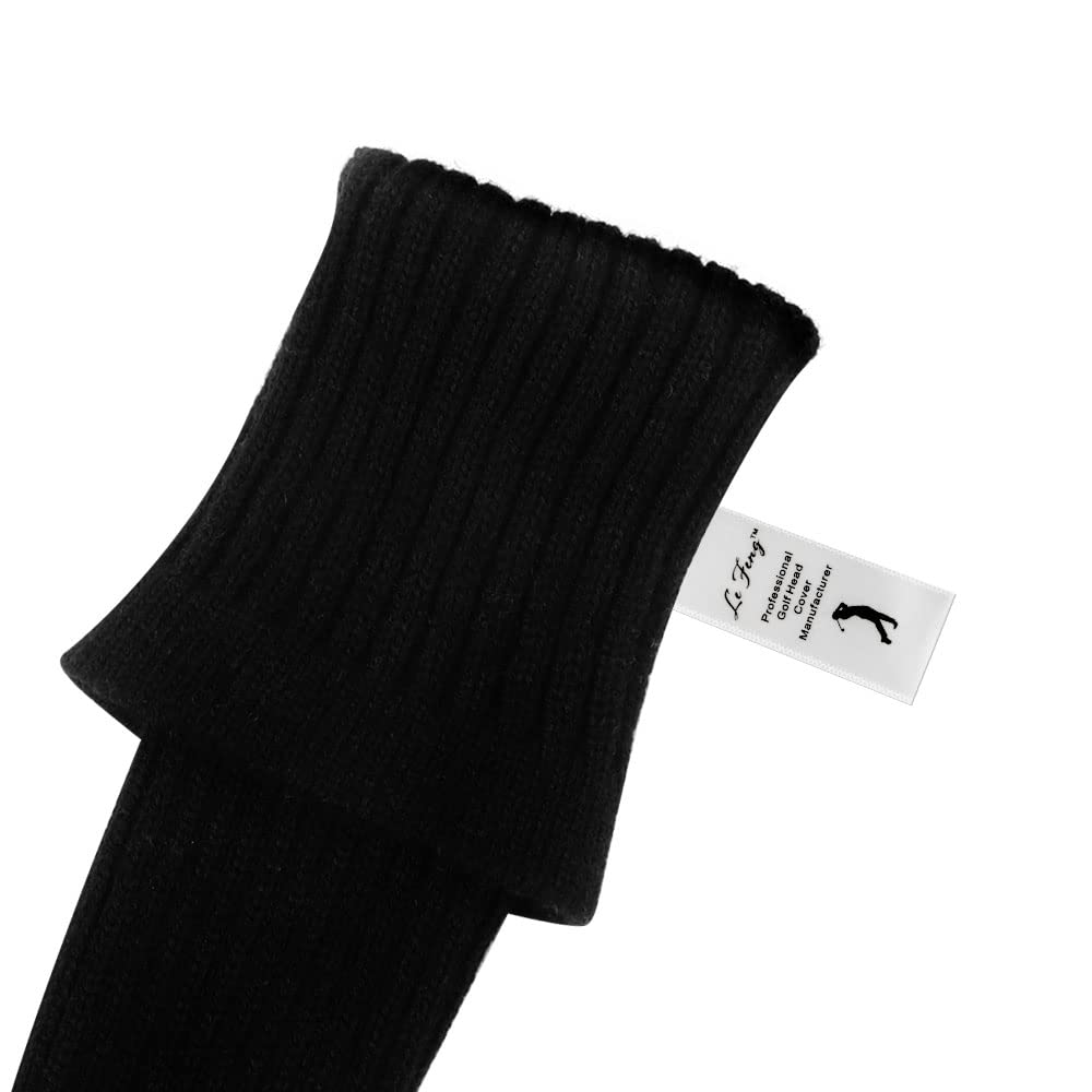 LeFeng Golf Club 3 Pieces Knitted Golf Club Covers 460cc for Driver Fairway Woods No Pom Poms for Hybrids White Covers, (Black Checkered)