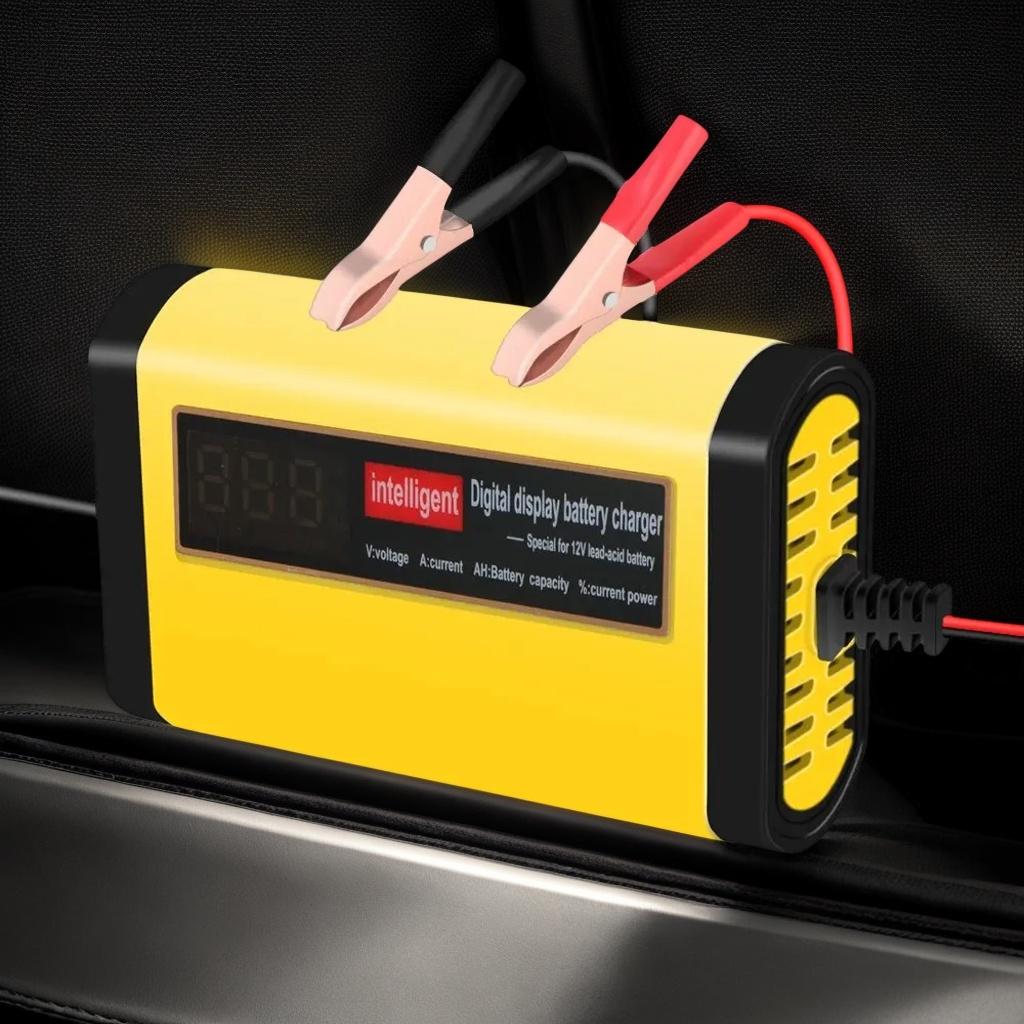 

Full Automatic Car Battery Charger, Digital LCD Display 2A Fast Charging 3 Stages for Lead Acid AGM GEL Battery жёлтый