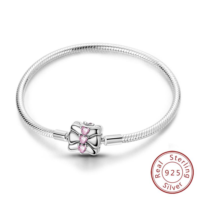 Original 925 Silver Bracelets 17-20CM Love Heart Flowers Butterfly Charms Beads Bracelet For Women Fashion Jewelry Gift