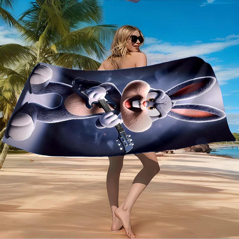 Elegant Bunny Portrait Beach Towel Microfiber Beach Towel, Lightweight and Quick-Dry, for Summer Travel, Swimming Pool Fan Birthday Gift