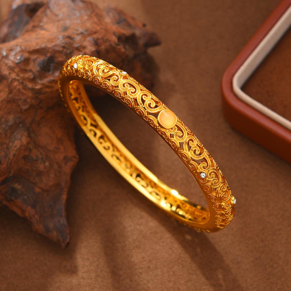 National Trend Palace Style Auspicious Enamel Hollow Opening Light Luxury Bracelet