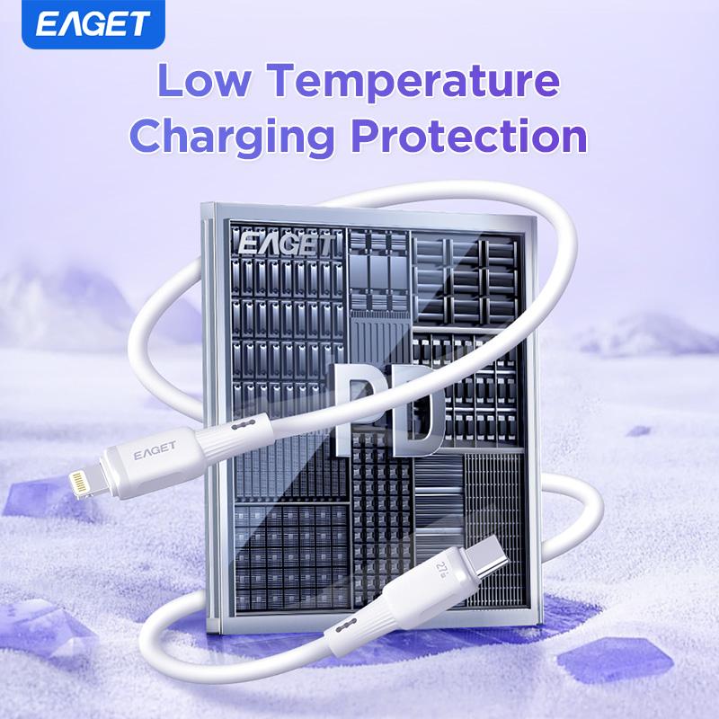 EAGET 27W PD Fast Charging Cable for iPhone 8-14 Series, 20,000+ Bend Durable with Liquid Silicone Design