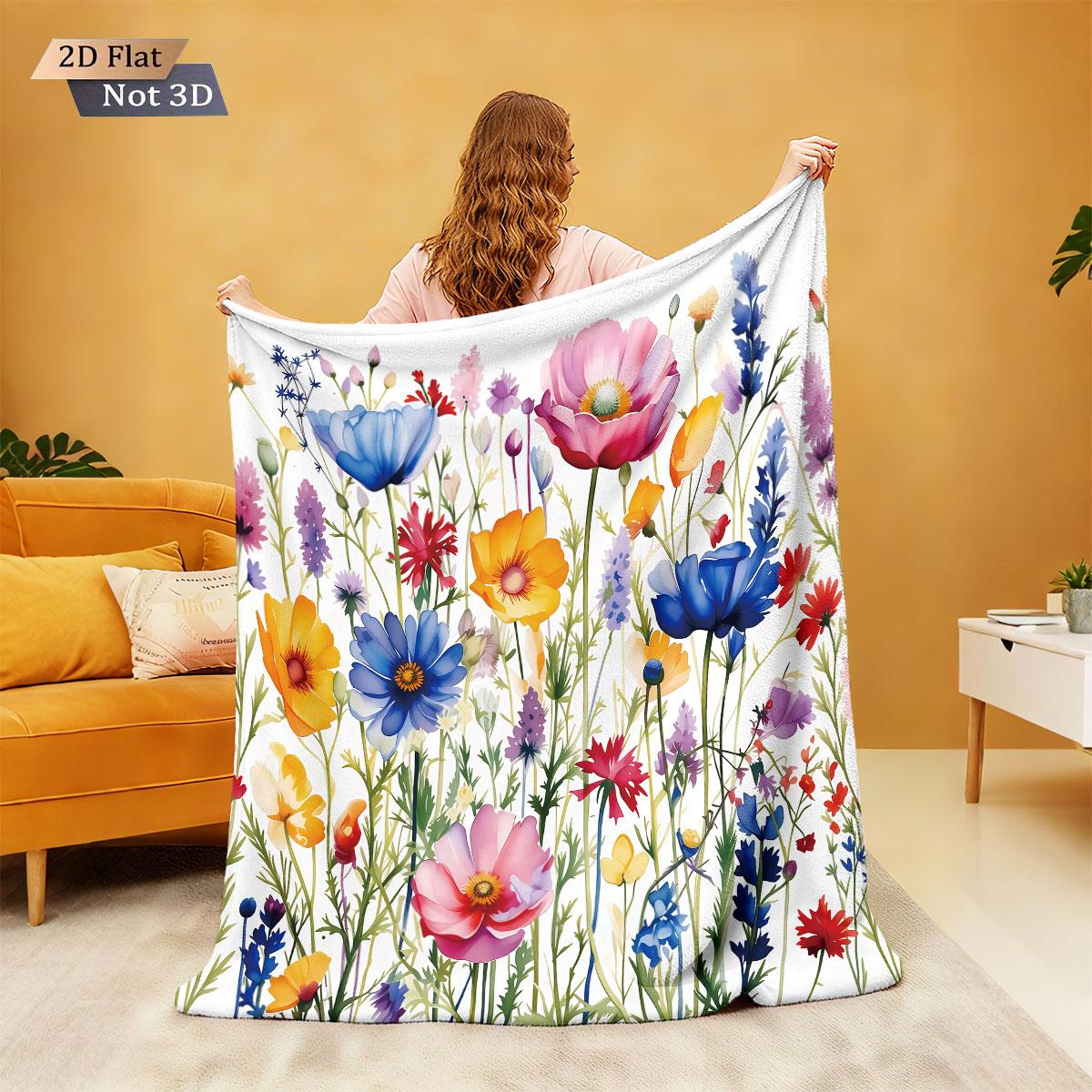 

1pc Spring Colored Flower Printed Flannel Blanket Multi Size Casual Comfortable Machine Washed Cover Blanket 75cmx90cm