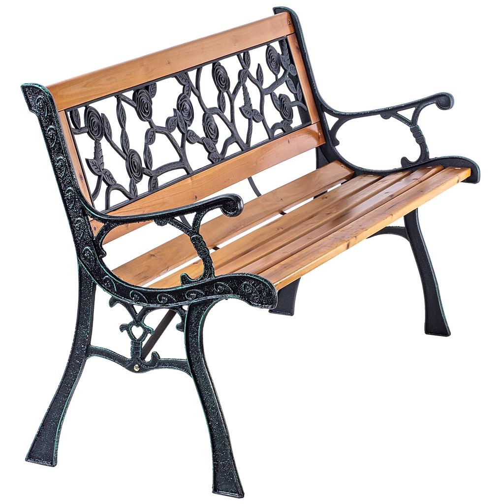 KADAX Garden Park Bench Wooden 127cm Bench With Backrest Cast Iron Roses