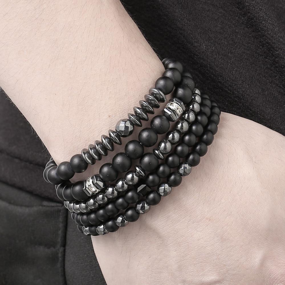 Black Matte Hematite Jewelry Set With Geometric Beads For Men And Women