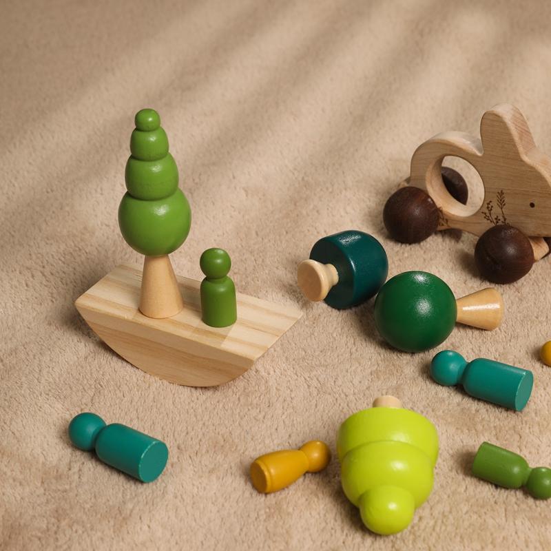 Puzzles Educational Game Montessori Baby Balance Beam Game Toys for Children Nordic Style Wooden Building Blocks Toys for Kids