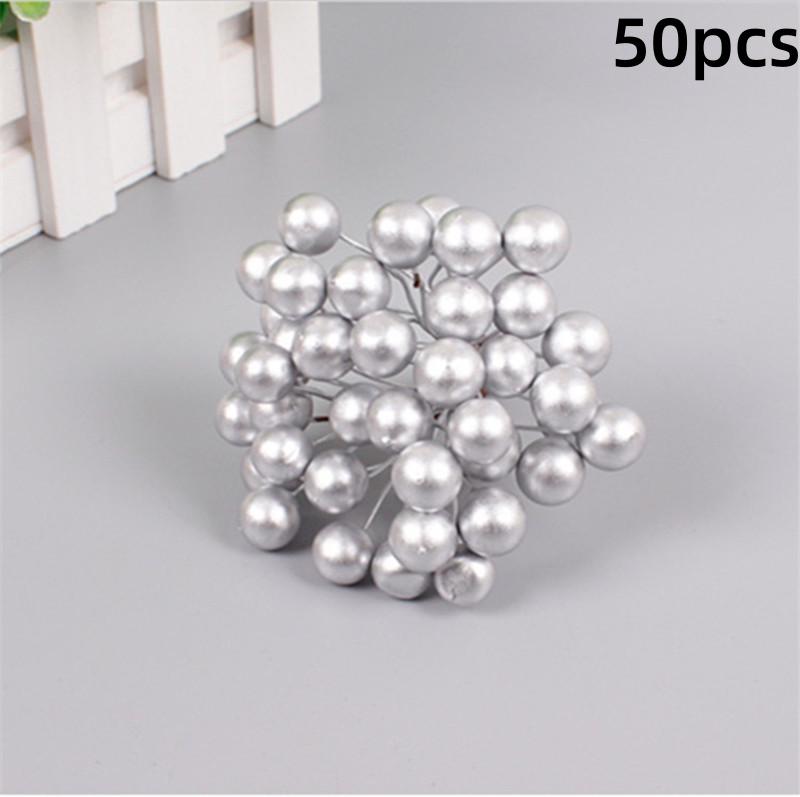 

50 шт. Рождественские искусственные красные ягоды, украшение, аксессуары 50-pcs серебряный