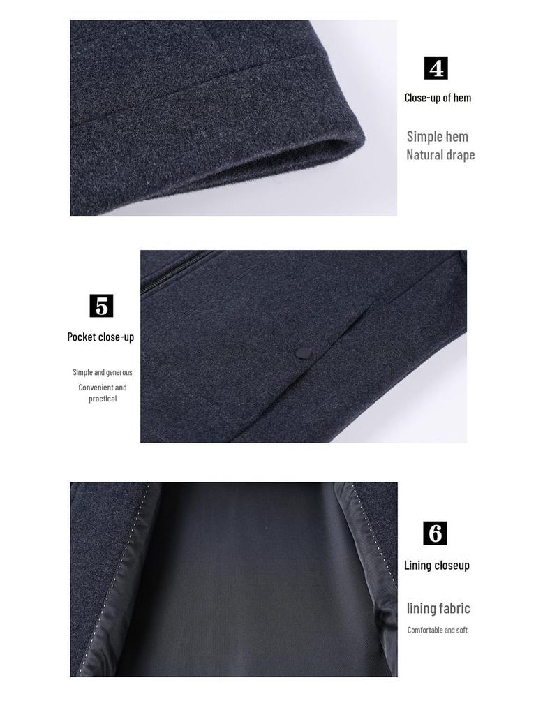 Brand Men's Woolen Baseball Collar Lapel Jacket for Middle-Aged and Elderly - Autumn/Winter Business Lambswool Overcoat