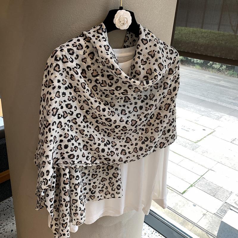 Sweet And Cool Love Leopard Print Bronzing Silk Scarf Spring And Autumn Versatile Light And Breathable Scarf Sunscreen Shawl Outer Silk Scarf