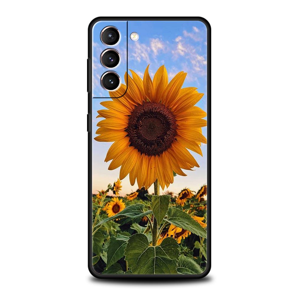 Beautiful Yellow Sunflower Phone Case For Samsung Galaxy S26 Ultra S25 Plus S24 FE S23 S22 5G S21 S20 Cover Black Soft