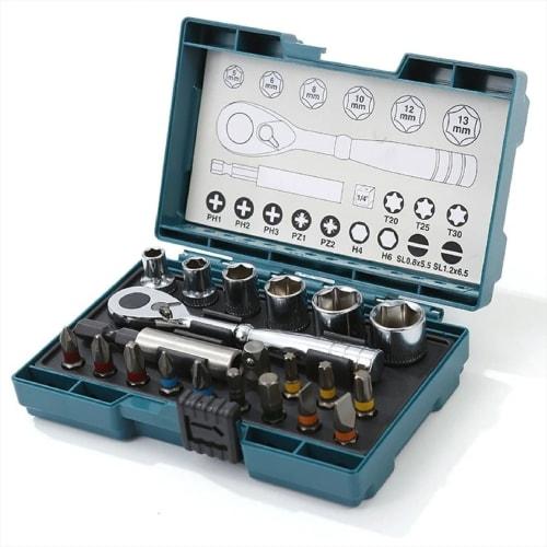 Makita Ratchet & Bit Socket Set, 21-Piece Set, 6.35mm (1/4") Drive, B-54081