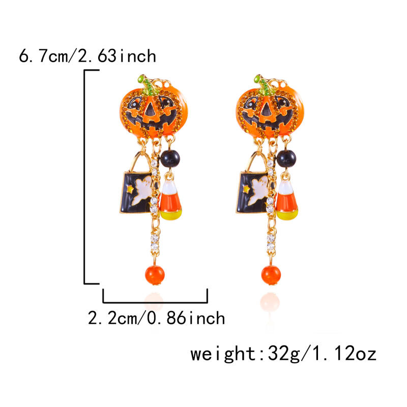 1 Pair New Halloween Earrings for Women Creative Pumpkin Head Ghost Pendant with Asymmetrical Design Studs