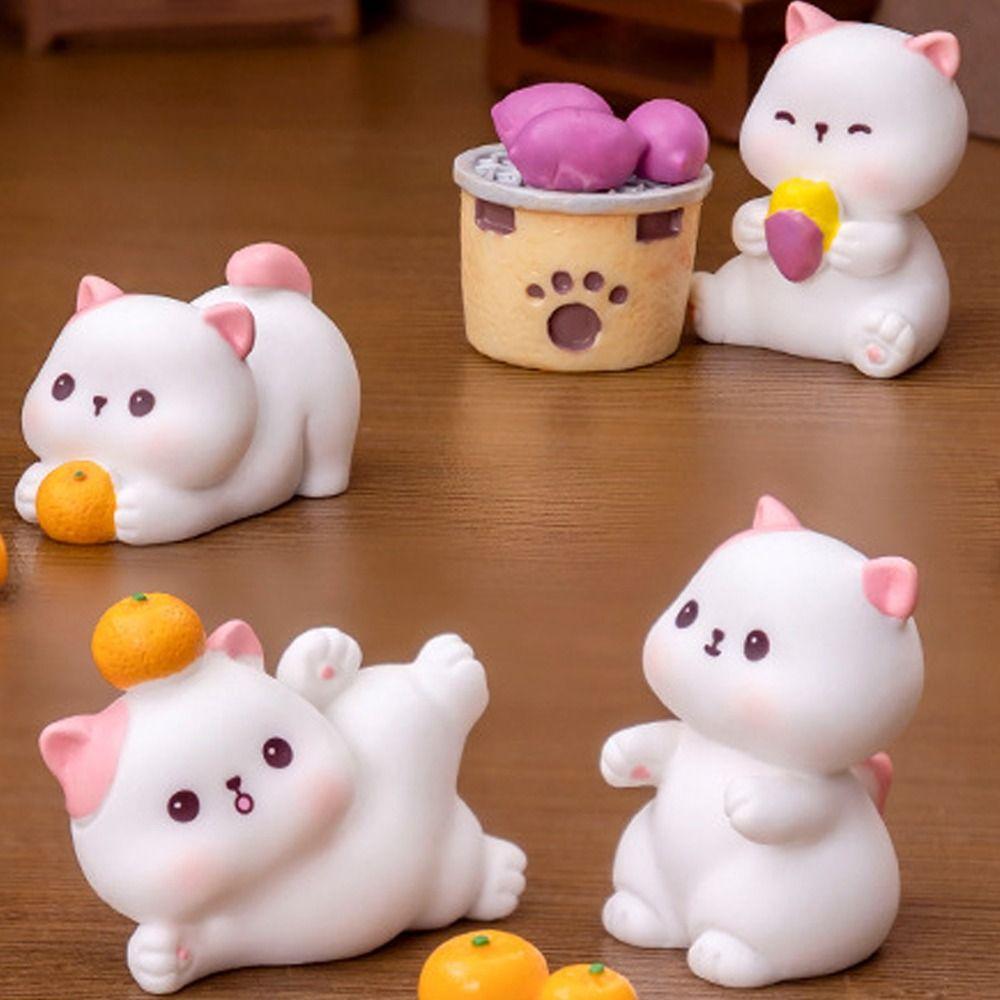 Cute Mini Cat Ornament Cartoon Kitten Statue Cat Figurines Miniatures  Fairy Garden Decorations