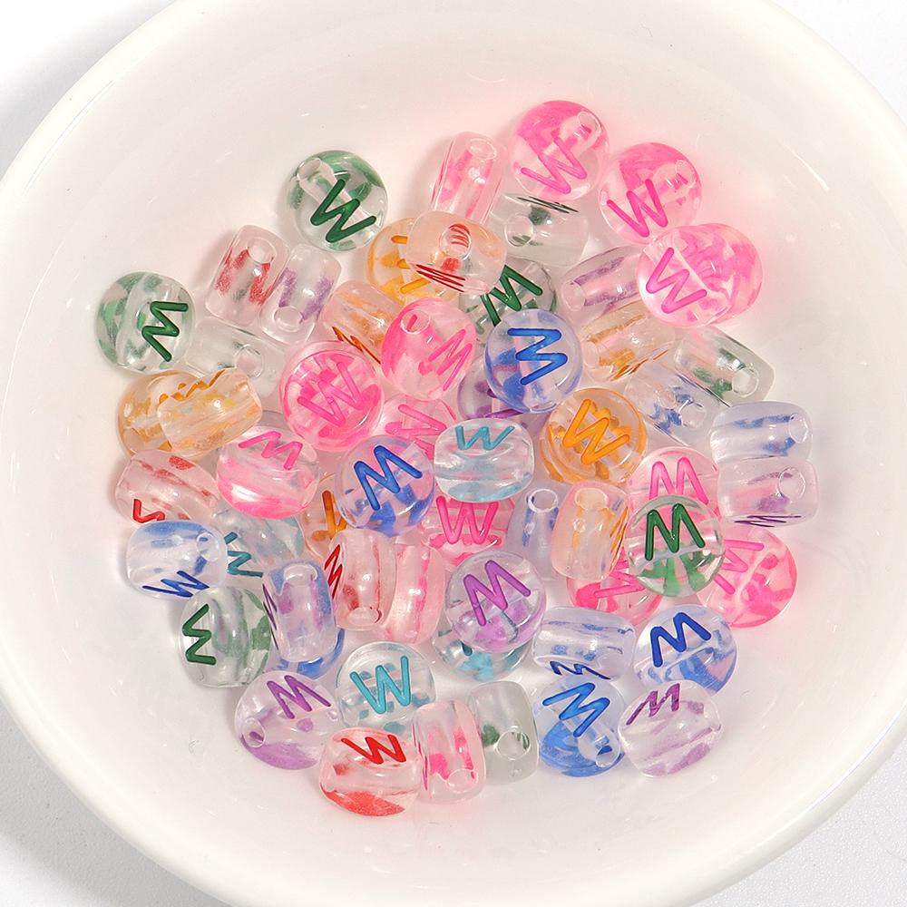 100Pcs Acrylic Flat Letter Beads Colored Alphabet Clear Round Loose Bead For Bracelet Necklace Charms Jewelry Making Accessories