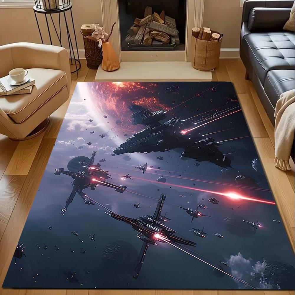 Epic Space Battle Scene Patterned carpet, non slip mat suitable for living room and bedroom sofas