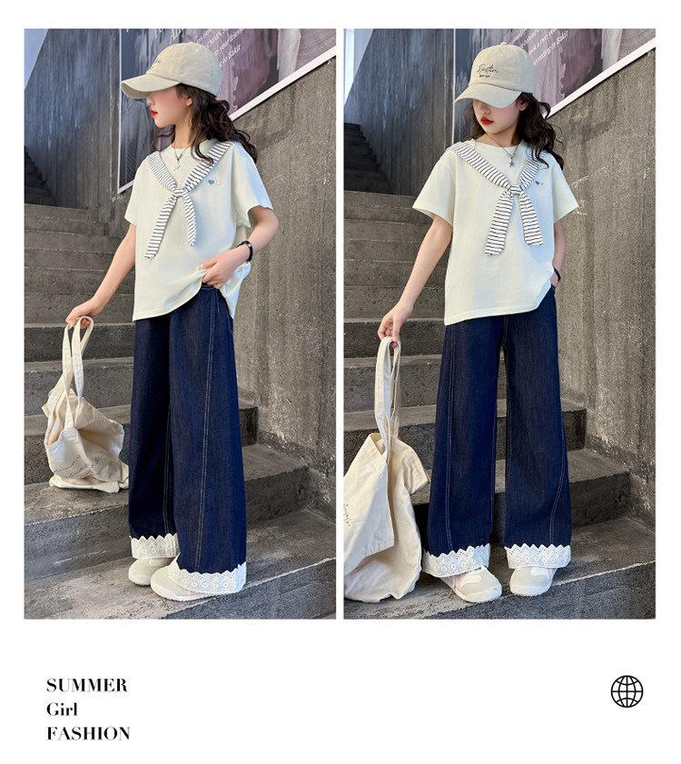 Girls' Casual Summer Two-Piece Set: Korean Style Cotton Top & Denim Pants for Kids (2026).