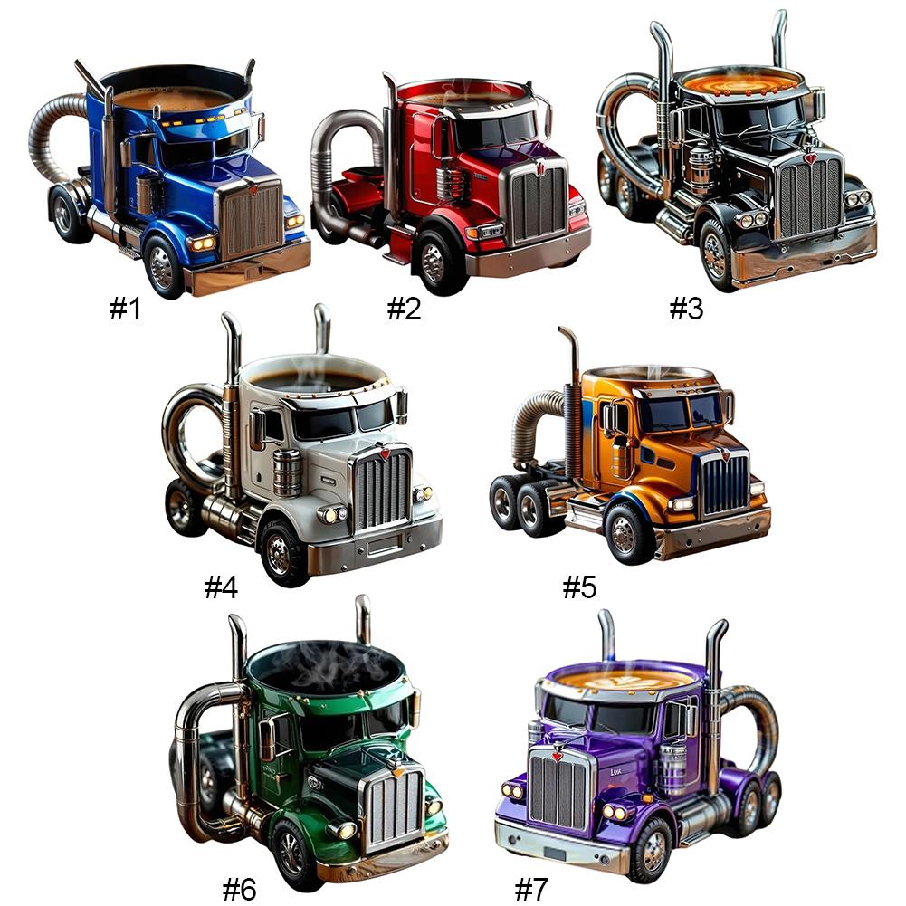 Semi-Truck Coffee Mugs Stainless Steel Handcrafted Truck Coffee Mug Resin Coffee Mug 11 Ounces Semi-Truck Coffee Mugs for Men