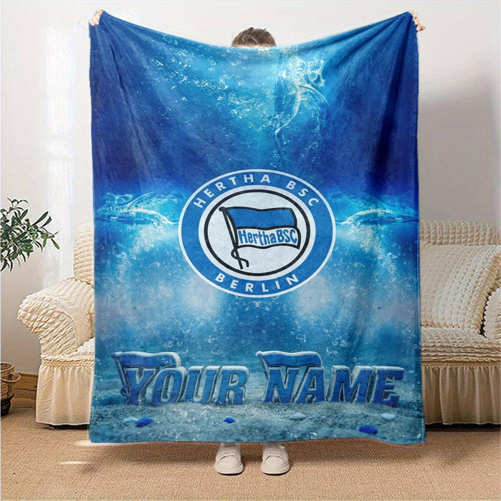 Name Custom Hertha BSC Print Flannel Blanket High Quality Warm Comfortable Cover for All Seasons Perfect for Gifts Home Decor