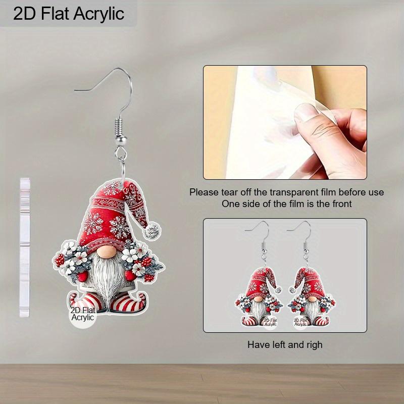 2D Flat 2pairs Red and Green Dwarf Acrylic Dangle Earrings, Perfect Gift for Women, Christmas Party Jewelry