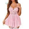 New Garter Fun Set, Nightdress Lace Short Perspective Breasted Bow Love Underwear Women
