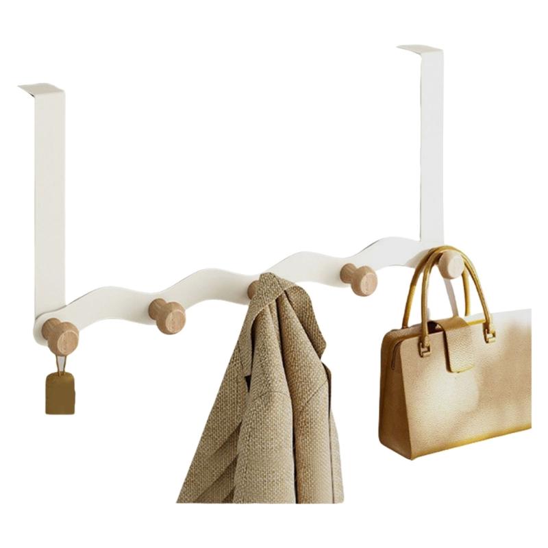 Over Door Hooks With Wooden Shelf For Jackets Hats Carbon Steel Clothes Rack Hanging Solution For Home Office