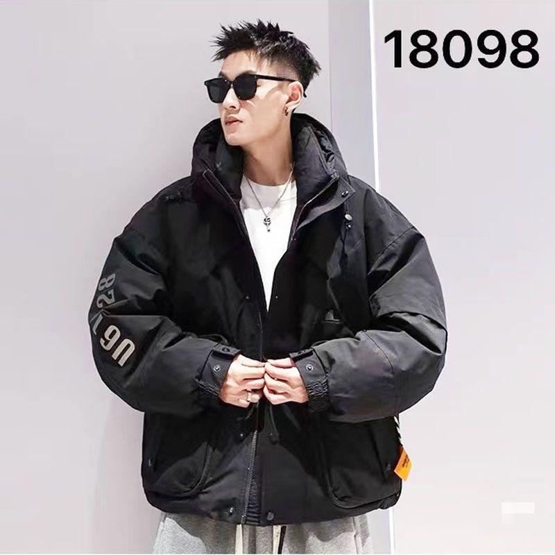 Foreign Trade Surplus Outdoor Warm White Duck down Jacket for Men, American Style Hooded Thick Workwear Design, Windbreaker Black 3XL