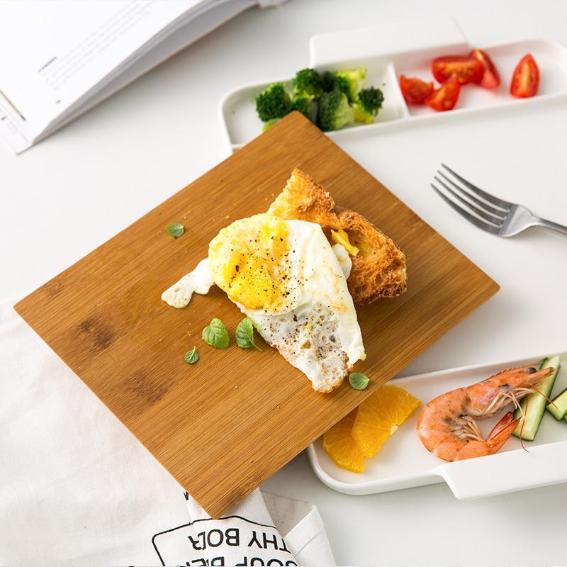 12.6 Inch White Ceramic Divided Plate With Bamboo Cutting Board Slimming Diet Meal Plate Dish Dinner Serving Plate