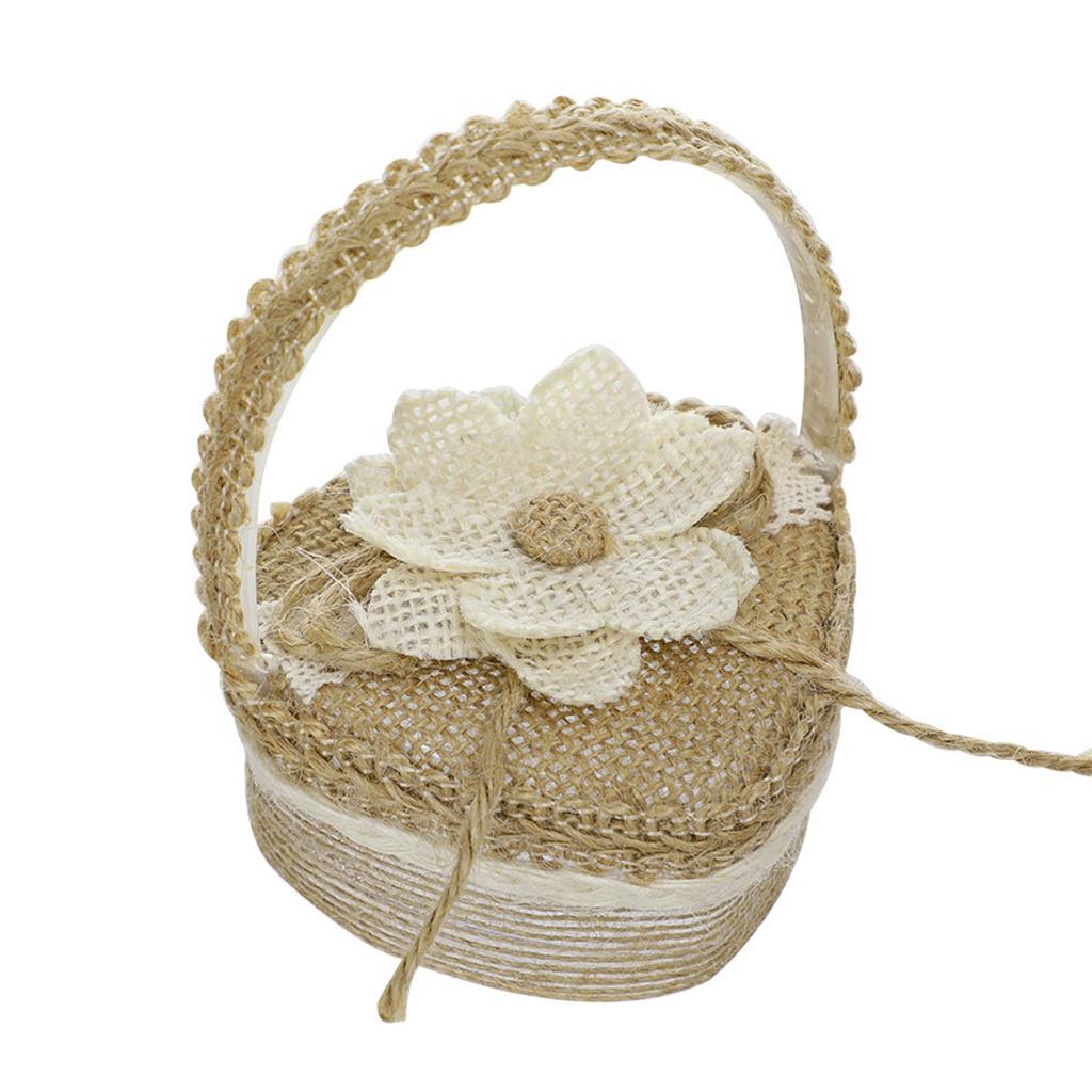 Heart-shape Linen Ring Box Jewelry Case Valentine's Day Vintage Country Wed Pastoral Ceremony Natural Ring Setting Storage Box