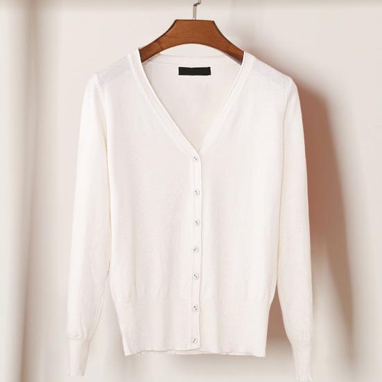 Damski sweter z dzianiny z dekoltem w serek, długim rękawem, jednorzędowy, jednolity kolor, ściągaczowy dół, miękki i ciepły, kardigan