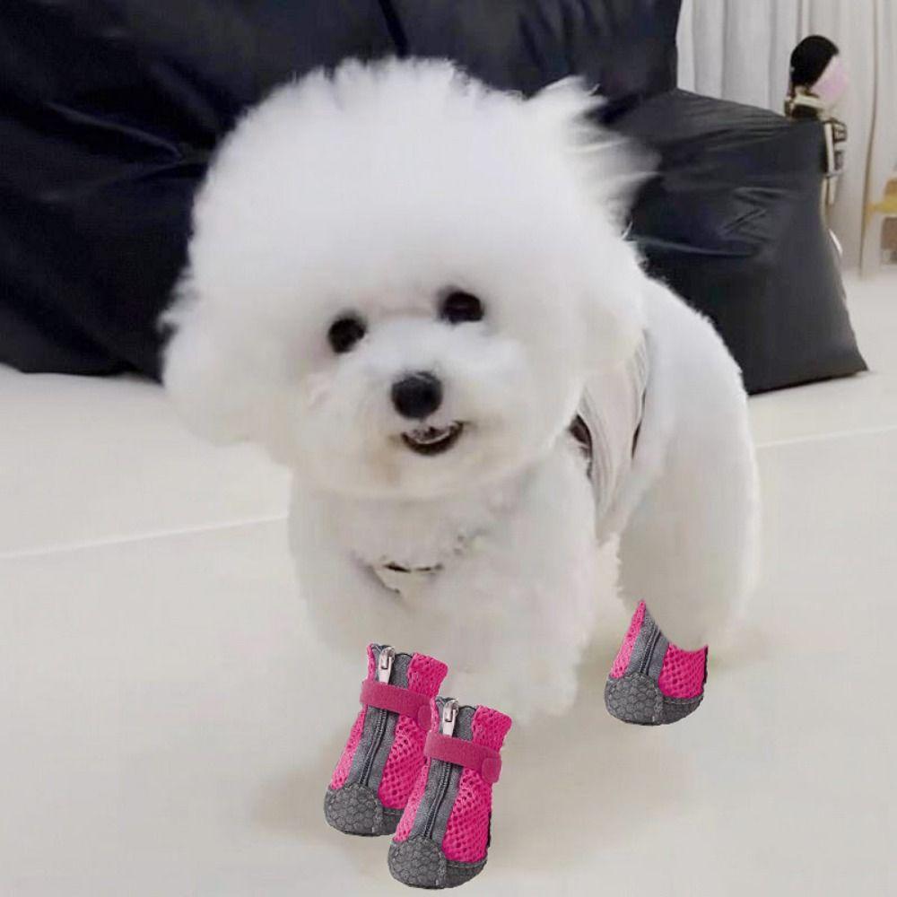 4Pcs Breathable Pet Dog Shoes Anti-slip Mesh Pet Shoe Cover Pet Supplies Dog Mesh Shoes Indoor