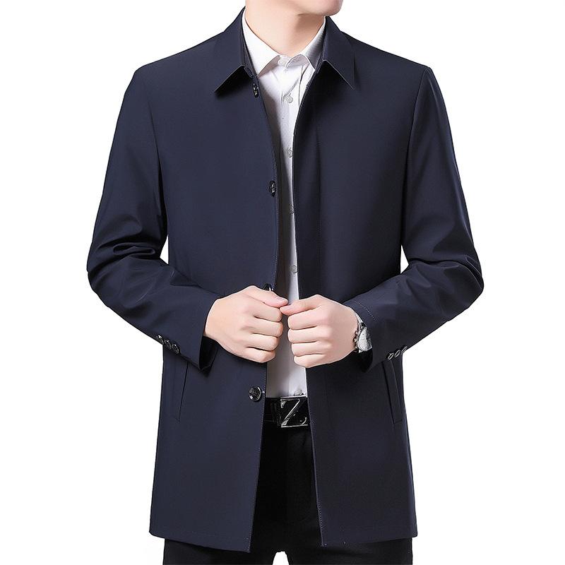 Middle-aged and Elderly Men's Coats, Dad's Spring and Autumn New Products, Medium and Long Lapel Single-breasted Loose Trench Coat