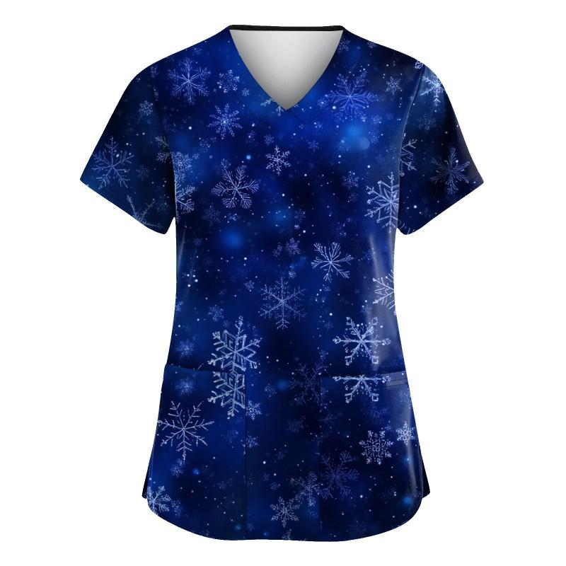 3D Snowman Print V-Neck Short Sleeve T-Shirt Women Men Casual Workwear Comfort Fit 2025
