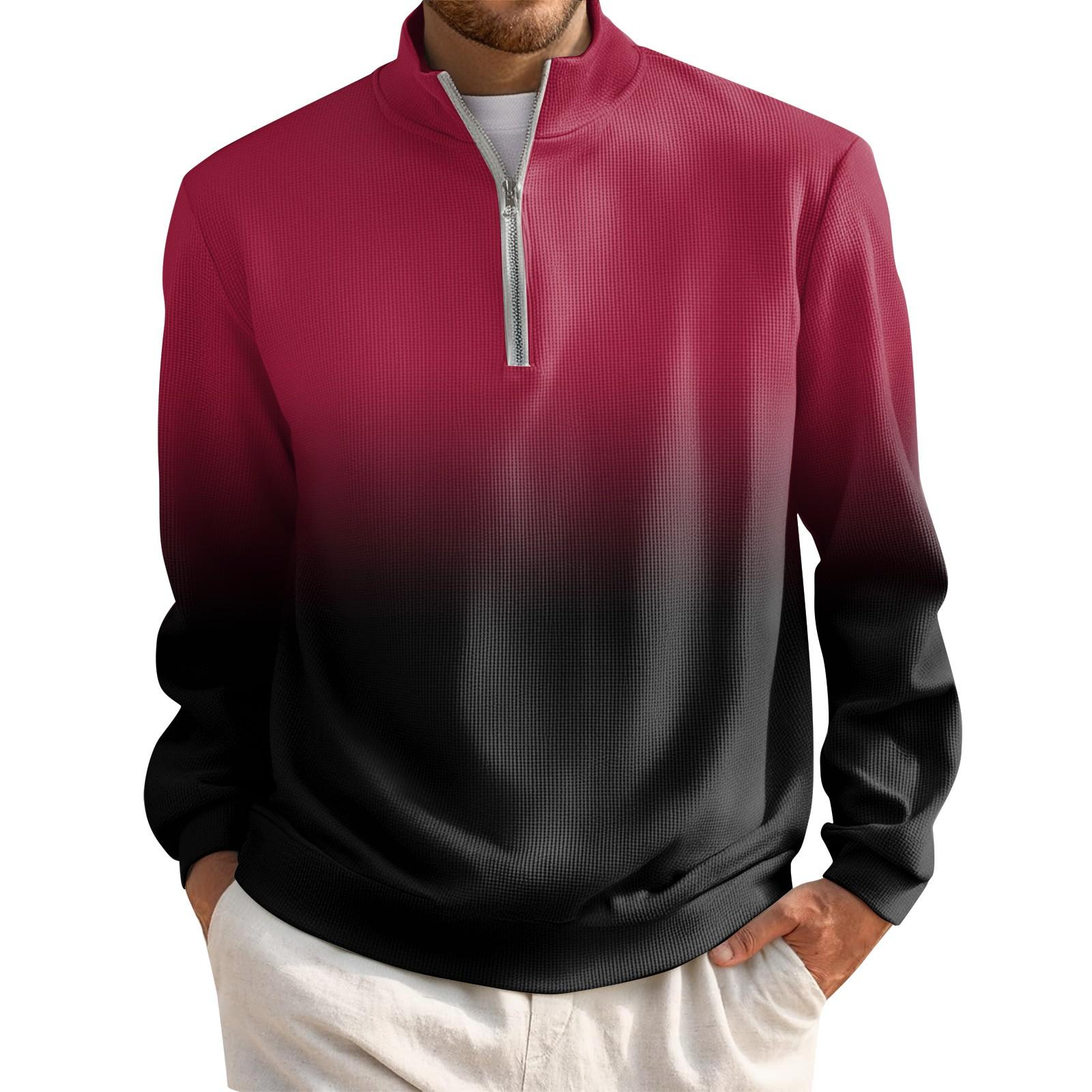 

Men s Short Zip Pullover Turtleneck Long Sleeve Top M винний