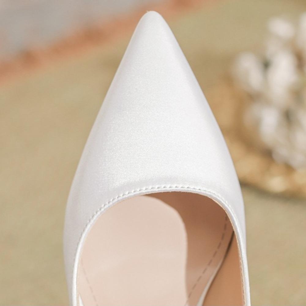 Talons pour Dames Chaussures Simples en Satin Femmes Peuvent Porter Quotidiennement Blanc Demoiselles d'Honneur Mariée avec Robe de Mariage Chaussures de Mariage Talons Hauts 44